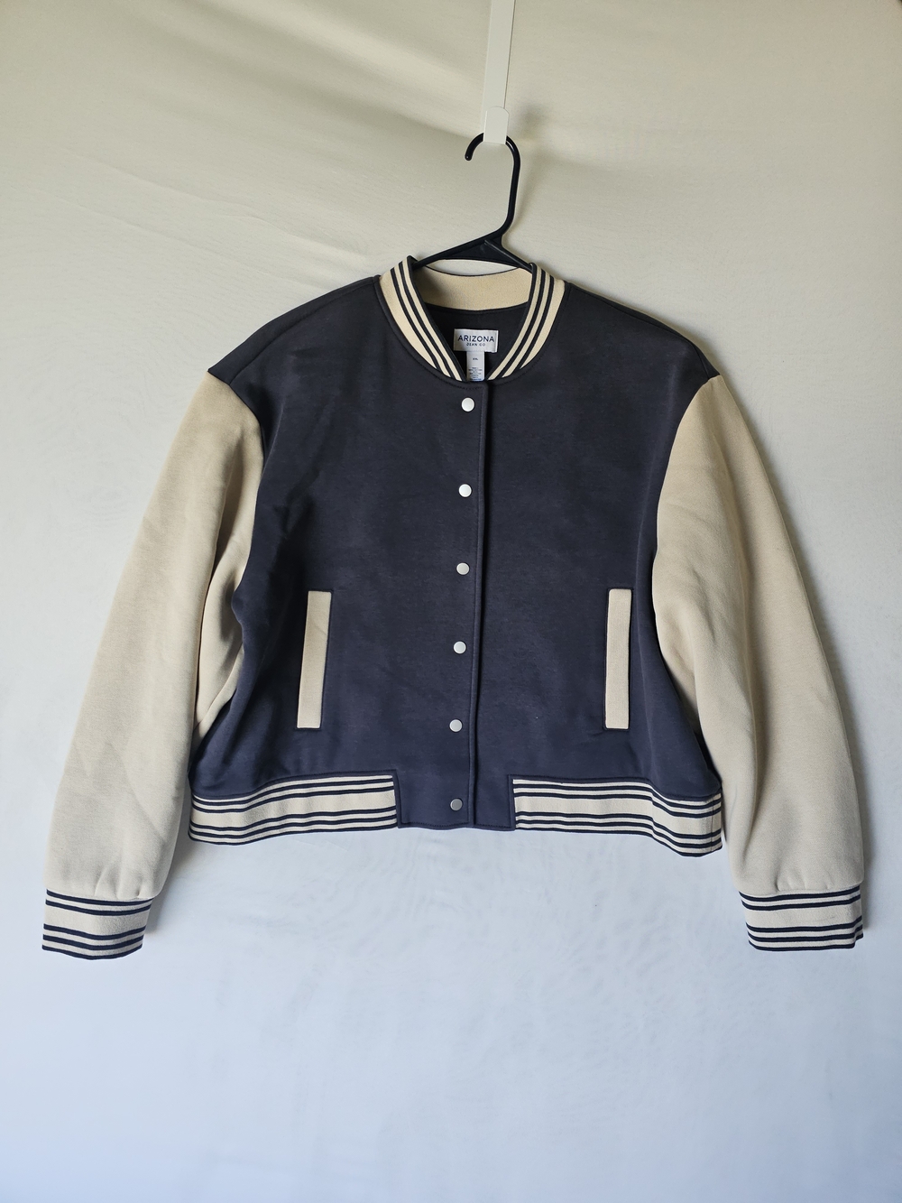 NWT Arizona Jean Co. Varsity Bomber Jacket Blue Cream - XXL